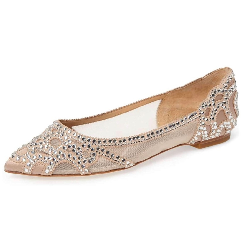 Elegant Pointed Toe Rhinestone Flats Slip On Pumps